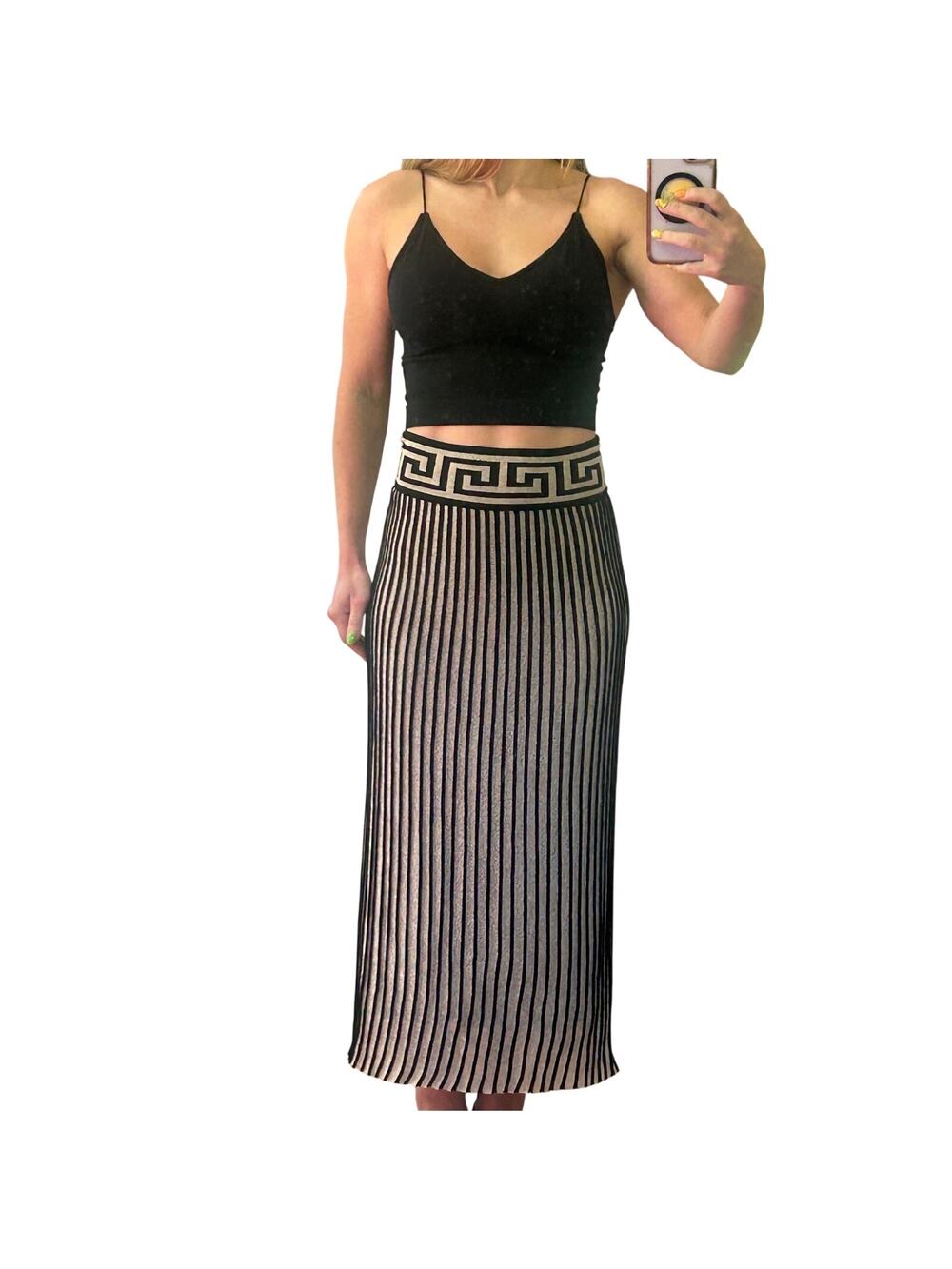 Ioanna Kourbela Greece Luxe Baroque Metallic Knit Pleated Midi Skirt S